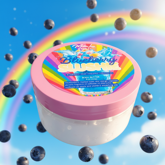 Jar of body butter with a colorful label